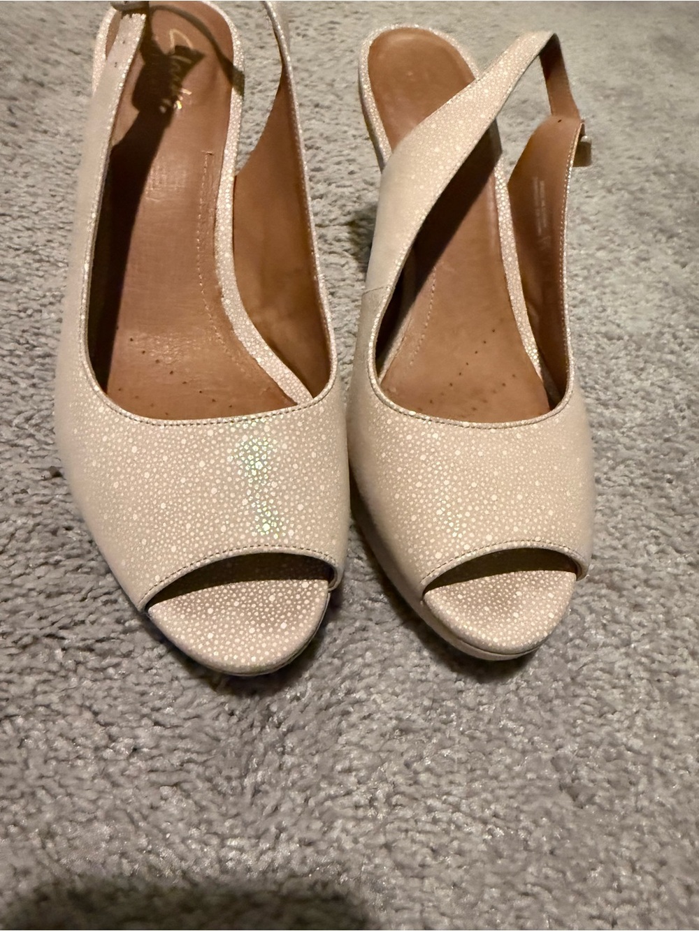 Clarks Peep-Toe Slingback Heels in Ivory with Subtle Sparkle - Picture 4 of 6